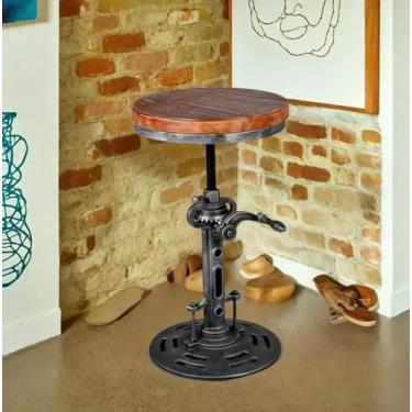 Imagem de Topower American Antique Industrial DIY Crank Banquinho de Ferro fundido Base Banco de metal ajustável altura cadeira de madeira