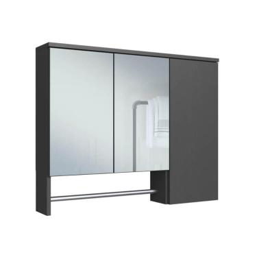 Imagem de Armário Espelheira Banheiro Olívia Mel Grafite com 3 Portas e Toalheiro