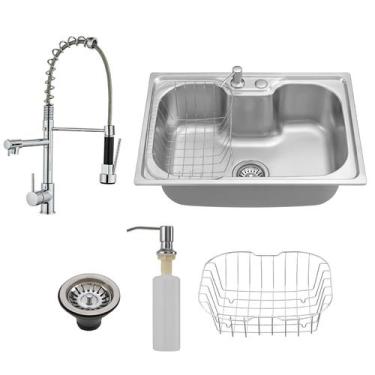 Imagem de Kit Cuba Cozinha Aço Inox C/ Torneira Gourmet Spray Extensor - Holtter