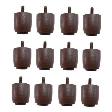 Imagem de Kit 12 Pés Para Cama Box Baú Queen Ou King Jr Marrom 4cm Altura Madeira Maciça