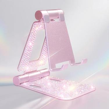 Imagem de Leuhiove Suporte de telefone brilhante, suporte de celular dobrável duplo ajustável, acessório de telefone com glitter compatível com iPhone 16 15 14 13 12 Pro Max Plus, todos os telefones para
