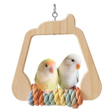 Imagem de Balanço de pássaro de madeira com cordão de algodão gradiente colorido para gaiolas de pássaros, brinquedos naturais de pendurar para periquitos, conures quakers, caiques, calopsitas, cor aleatória
