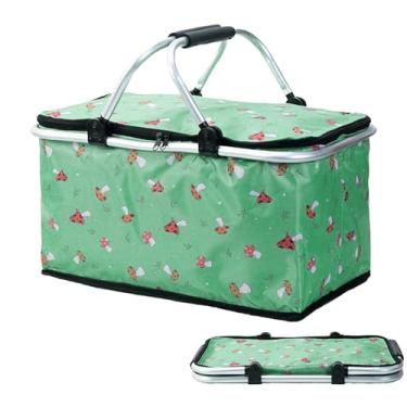Imagem de Cesta De Piquenique Isolada Térmica - Porta-Comidas | Cesta Térmica Dobrável Portátil Impermeável Para Passeios, Viagens, Praia E Vinhos
