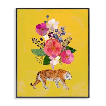 Imagem de Stupell Industries Conjunto rosa tigre em amarelo preto emoldurado giclée design de arte por Mia Charro, 20 x 16