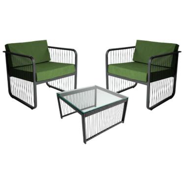 Imagem de Conjunto 2 Poltronas E Mesa Centro Fibra Sintética Santiago Preto-verde