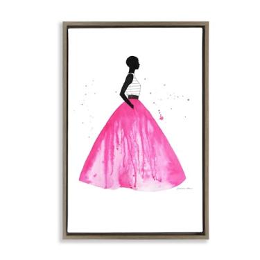 Imagem de Stupell Industries Saia de baile rosa marrom emoldurado com tela flutuante design de arte de parede por Simone Elum, 78 x 53 cm
