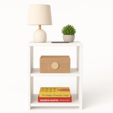 Imagem de Mondo Box Mesa Cabeceira Aparador Branco Retrô Canto de Cama Nicho Quarto Cama Decoração Prateleiras MDF Criado-Mudo Multiuso Apoio Livros Compacto e Funcional