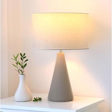 Imagem de Brightech Abajur de mesa LED Nathaniel – Luminária de mesa moderna de cimento branco para cabeceira, mesa de cabeceira, mesa – luz branca suave e aconchegante para sala de estar, quarto