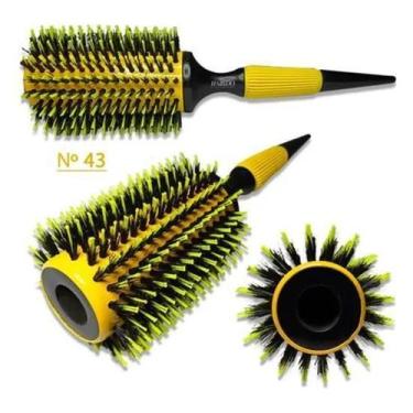 Imagem de Escova De Cabelo Térmica Amarela Cerdas Javali Mista Ref. 43 - Lux Hai