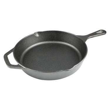 Imagem de Frigideira de ferro fundido de 25 cm, frigideira pré-temperada para forno, fogão, churrasqueira e fogueira, durável, não tóxica, panelas de aquecimento uniforme, preta