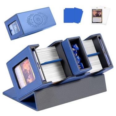 Imagem de Zioffiel Mtg Commander Deck Box, caixa de baralho 3 em 1 Tcg para mais de 440 cartas sem mangas, estojo de armazenamento de cartas de jogo com 2 divisórias e 2 toploaders (azul)