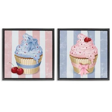 Imagem de Stupell Industries Conjunto de 2 peças de cupcakes rosa e azul com moldura preta de Lori Mosley, 25 x 25