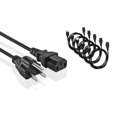 Imagem de Cabo de alimentação universal PC pacote com 5 unidades de substituição para impressora scanner de monitor de computador - IEC 320 C13 para NEMA 5-15P