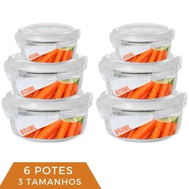 Imagem de Jogo 6 Pote Vidro Hermético Marmita Kit Redondo 3 Tamanhos - QUALITY H