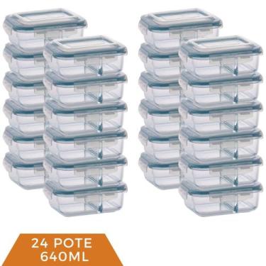 Imagem de Kit 24 Pote de Vidro Hermético Com Divisoria 640ml Alimento - QUALITY 