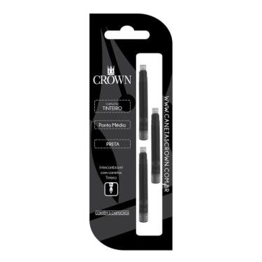 Imagem de Carga de caneta Crown tinteiro preto com 3 unidades CA32005P