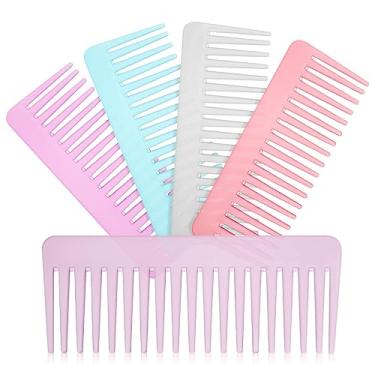 Imagem de 5 peças de pente de dentes largos para pentes de cabelo cacheado e molhado em lavanda transparente azul rosa rosa vermelha versátil ferramenta de cuidados capilares