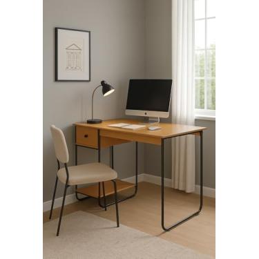Imagem de Mesa de Estudo Escrivaninha Home Office Criare com Gaveta Escritório Quarto Estilo Industrial (Nature com Preto)