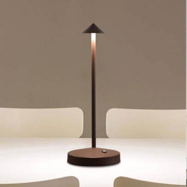 Imagem de Luminária Abajur de Mesa Moderna Minimalista Sem Fio Recarregável USB com Variação de Led e Dimmer, 30cm (Marrom)