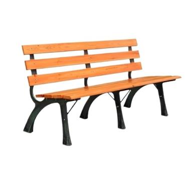 Imagem de YAYAOVP-24927 Banco ao ar livre banco de parque ao ar livre, moldura de alumínio fundido, assento de madeira, para varanda, terraço, cadeira de lazer, bancos de jardim (pequeno)