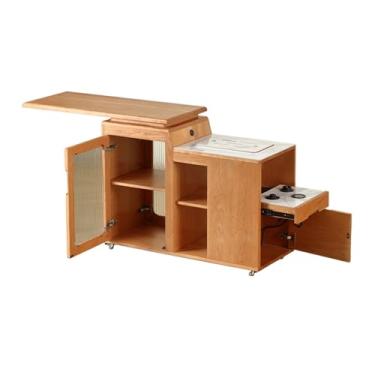 Imagem de Mesas centrais para sala de estar, mesa de chá móvel de cerejeira de madeira maciça, mesa de café, carrinho de chá giratório, armário de chá multifuncional, nova mesa de chá chinesa, prateleiras