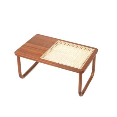 Imagem de YANIR-137 Mesa baixa com janela de sacada estilo japonês, mesa de computador de madeira maciça, tecelagem de vime indonésio, mesa de chá pequena Kang para café da manhã, mesa de tatami para sala de