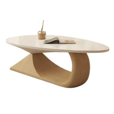 Imagem de YAYAOVP-24927 Mesa de centro moderna minimalista redonda conjunto de mesa de centro de madeira maciça e tampo de pedra, design que economiza espaço para pequenas salas de estar, mesa de chá, mesa