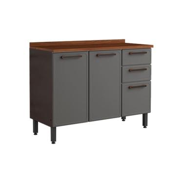 Imagem de Gabinete de Cozinha Modulado Balcão Estilo 7124 3 Portas e 2 Gavetasc/Tampo 120cm Cinza/Grafite - Bertolini