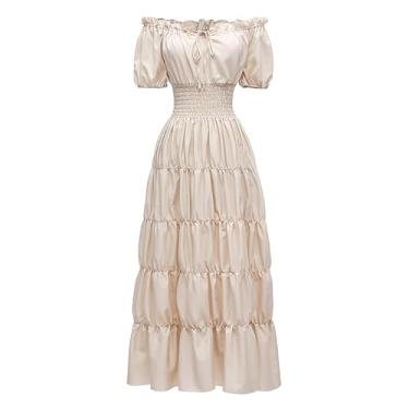 Imagem de Zwirelz Fantasia renascentista feminina medieval chemise vestido camponês top irlandês sob vestido maxi camadas longo Cottagecore vestidos (damasco, médio)