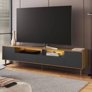 Imagem de Rack para TV Até 75 Polegadas Rotterdam 2 Portas 2 Gavetas com Led Grafite - Art In Móveis