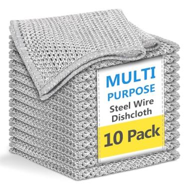 Imagem de Pano de lavar louça de fio de camada dupla, pano de prato sem arranhões, panos de limpeza de fio multiuso para limpeza a seco e úmido, pano de prato de metal para panelas / pias/fogões (20 x 20 cm
