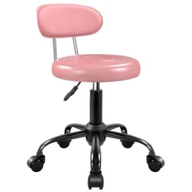 Imagem de WKWKER Banqueta giratória com rodas com cadeira ajustável de altura traseira ideal para salão de spa e escritório em casa, trabalho de desenho (rosa)