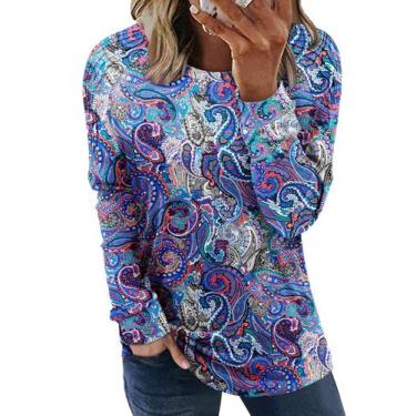 Imagem de Camisa de manga comprida StunShow para mulheres azul/branca tamanho M