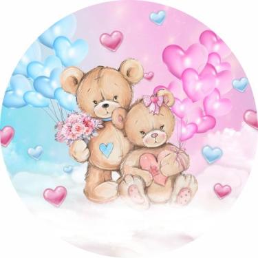 Imagem de Painel de Tecido Sublimado Redondo Ursinhos Menino e Menina Balões c/E