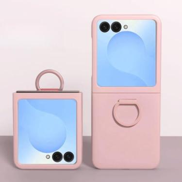 Imagem de Capa de silicone líquido luxuosa com janela grande para Samsung Galaxy Z Flip 6 5, capa com anel em gradiente de cor doce, Q rosa, para Samsung Galaxy Z Flip6