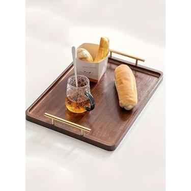 Imagem de Bandeja decorativa de madeira com alças douradas, 41 x 30 cm, mesa de centro e organizador de cozinha