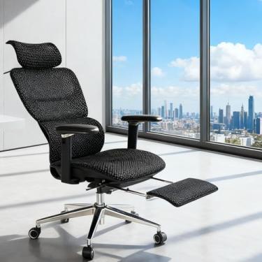 Imagem de Daksan Cadeira de Escritório Ergonômica com Apoio Lombar Ajustável, Encosto Reclinável, Apoio para Pés, Cabeça, Assento de Molas e Base em Aço - Preto