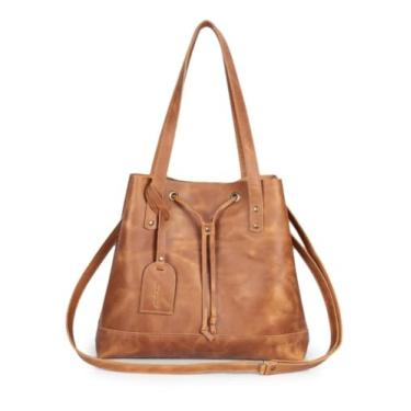 Imagem de Bolsa Feminina 100% Couro Legítimo Natural Sacola(Marrom-claro)