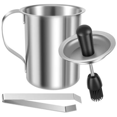 Imagem de XYDHQS Conjunto de panela de molho e pincel de regar, escova de aço inoxidável para grelhar com ferramenta de grampo plano, acessórios para defumadores, utensílios de churrasco portáteis, panela de