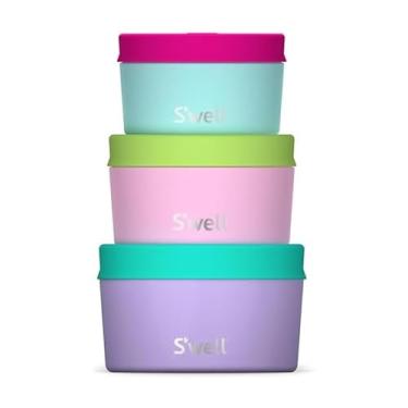 Imagem de S'well Stainless Steel Food Canister Set Of Three, 10oz, 16oz, and 24oz, Pastel Paradise, Single Walled Durable Construction, BPA Free, Dishwasher Safe