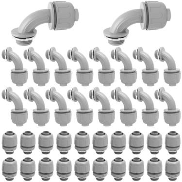 Imagem de Conjunto de 40 peças de conectores de conduíte de nylon de 1,27 cm e conector de conduíte de 90 e 180 graus para eletrodomésticos de tubos. (cinza)