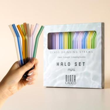 Imagem de Pacote com 10 canudos pequenos pequenos reutilizáveis de vidro – Coloridos, duráveis – Inclui 5 canudos retos, 5 canudos dobrados e 2 escovas de limpeza – para smoothies, café gelado, lates, matcha