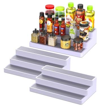 Imagem de 3 peças/conjunto organizador de temperos de 3 camadas para armário com superfície antiderrapante, prateleira de plástico, armazenamento de especiarias de cozinha e organização de despensa, 35,5 x 17,8