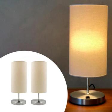 Imagem de Kit 2 Abajur De Mesa Clássico Redondo Com Interruptor Com Cúpula Para 
