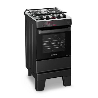 Imagem de Fogão A Gás Mesa Inox Tampa De Vidro Forno 50L Esmaltec Ideal Master Preto 4 Bocas Bivolt
