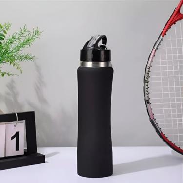 Imagem de Garrafa Térmica de Aço Inox, Preta, 750ml, Dupla Camada, Tampa Hermética, 30cm x 8cm, para Bebidas Quentes e Frias