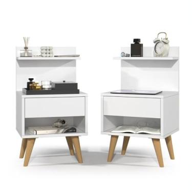 Imagem de Kit com 2 Mesa de Cabeceira Retrô Com 1 Gaveta Sleep Decor (KIT 2 SLEEP - BRANCO)