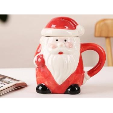 Imagem de Caneca de café de Natal com tampa de Natal Papai Noel boneco de neve caneca de cerâmica copo de Natal utensílios de bebida chá de cacau canecas de chocolate quente utensílios de mesa festivos seguro