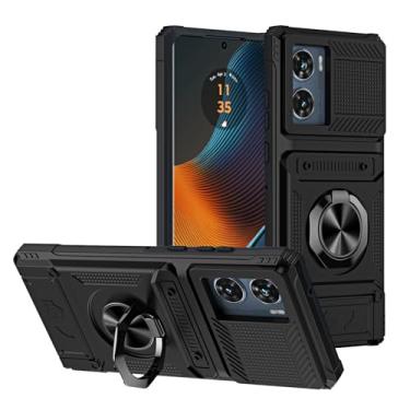 Imagem de SORAKA Capa para Motorola Edge 50 Fusion 5G com suporte de anel para cartão de metal compatível com suporte magnético para celular para carro capa de proteção contra choque e queda preta