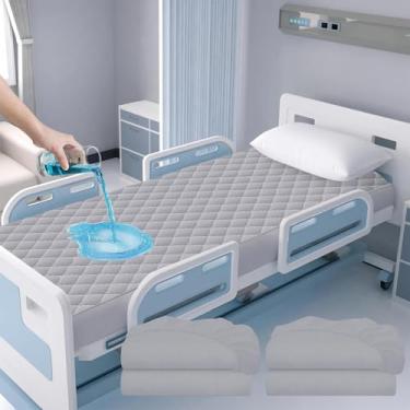 Imagem de Lençol de cama de hospital à prova d'água 91 cm x 203 cm x 23 cm, proteção para incontinência hospitalar, tecido macio e respirável para idosos, protetor de capa de colchão lavável na máquina para